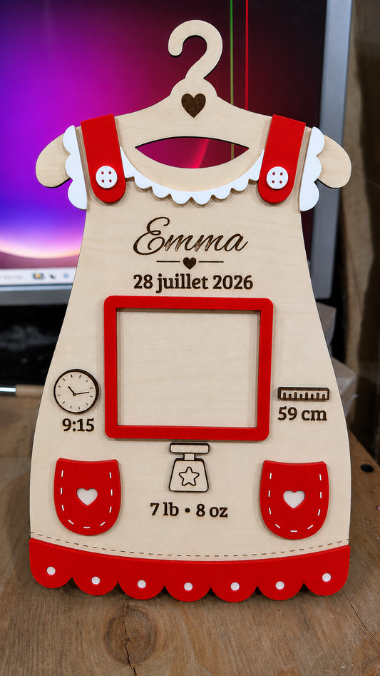 Plaque de naissance robe en bois – variante rose