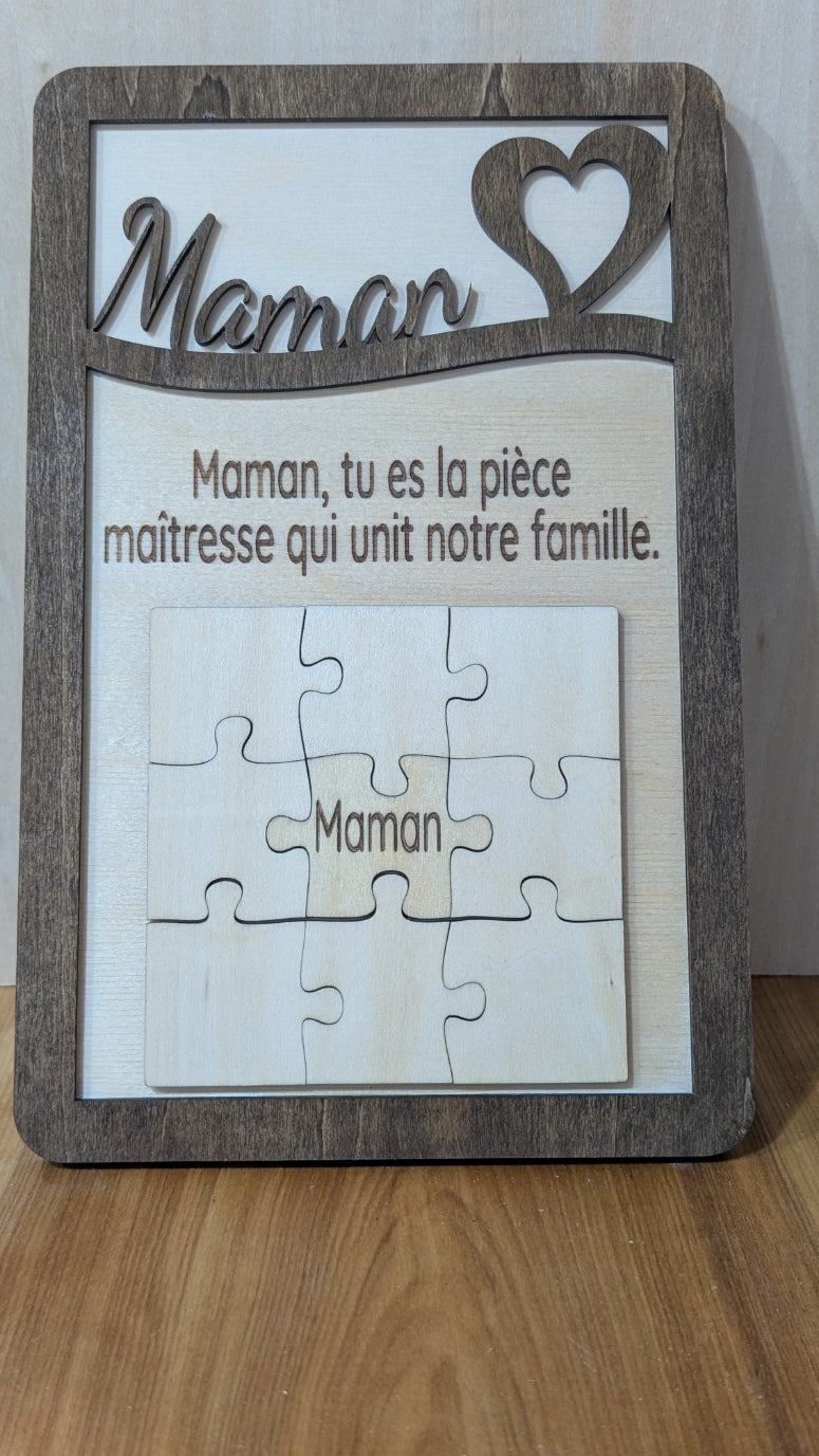 Cadre puzzle personnalisé « Maman » en bois