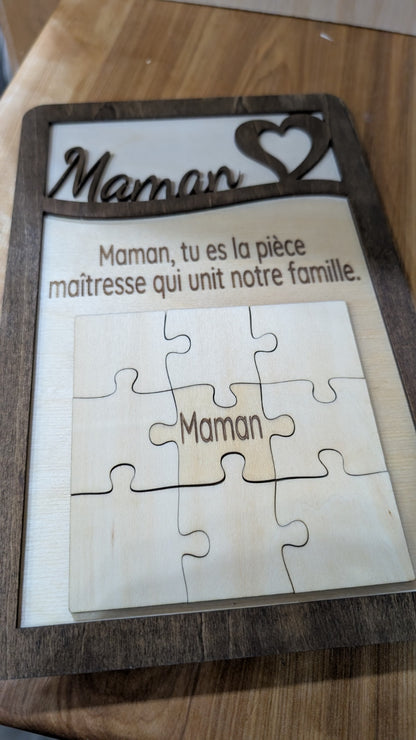 Cadre puzzle personnalisé « Maman » en bois
