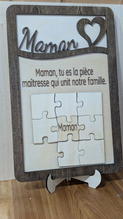 Cadre puzzle personnalisé « Maman » en bois