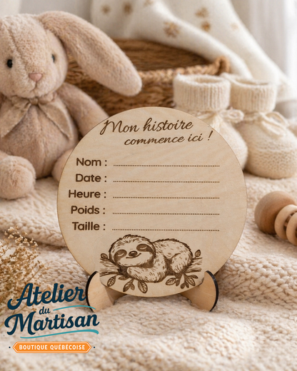 Pastille de naissance – Paresseux endormi sur une branche
