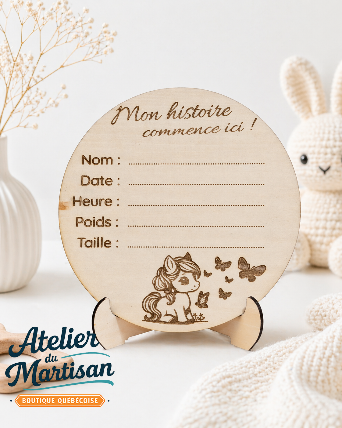 Pastille de naissance – Pouliche avec papillons