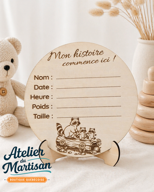 Pastille de naissance – Ratons laveurs sur une bûche