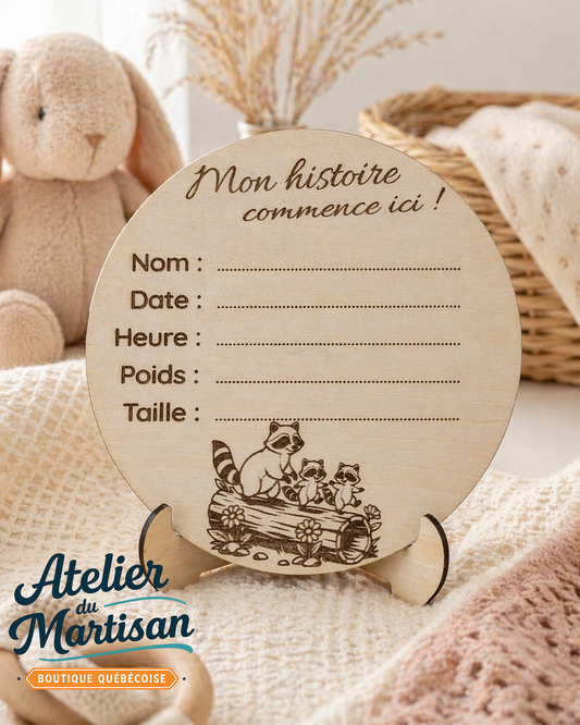 Pastille de naissance – Ratons laveurs sur une bûche