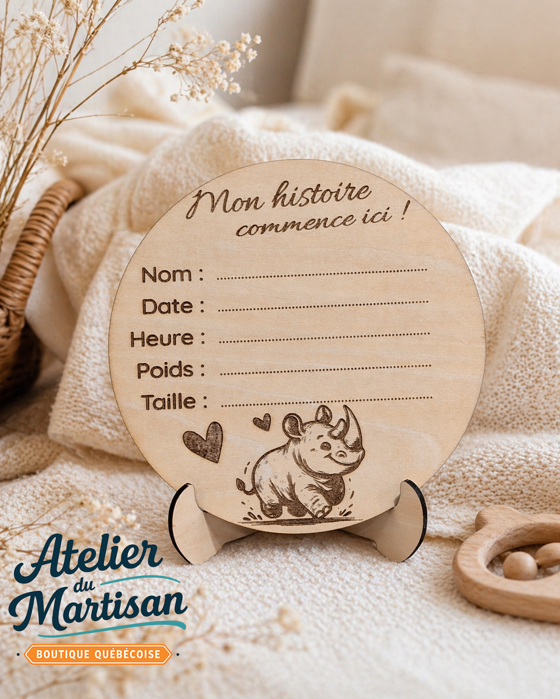 Pastille de naissance – Rhinocéros avec cœurs
