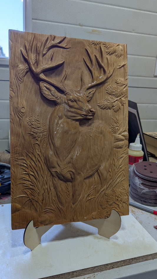 Bas-relief Cerf en Merisier — Pièce unique