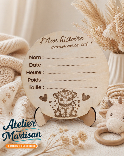 Pastille de naissance – Vache Highland avec cœurs